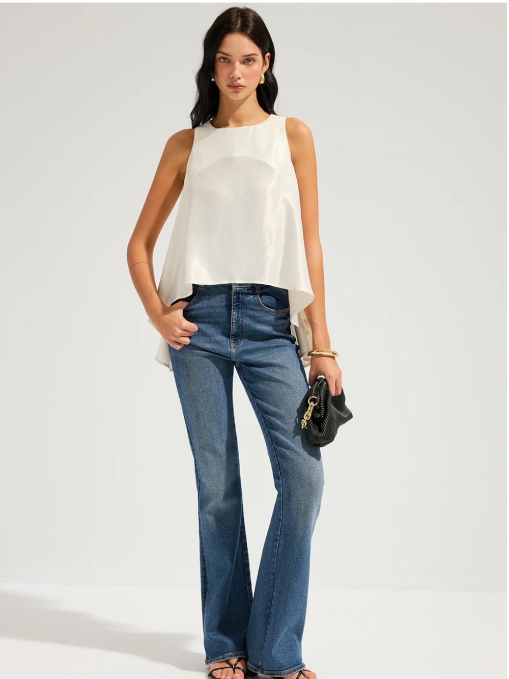 NWT Commense Sleeveless Flowy Asymmetric Ruffled Blouse